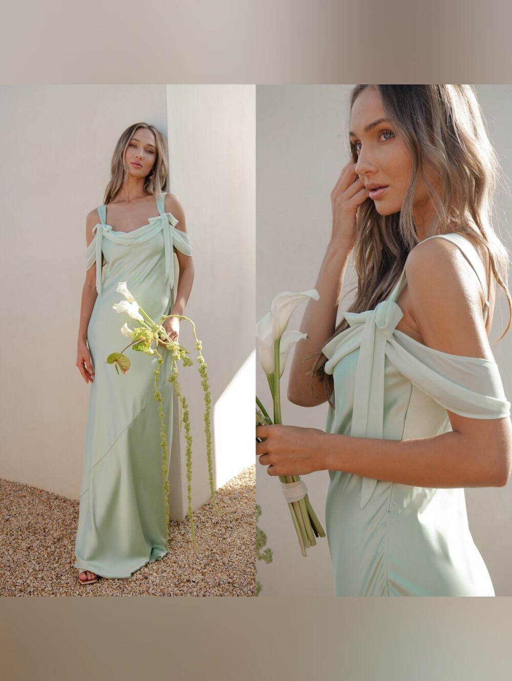 Show Me Your MuMu Bella Pistachio Luxe Satin Maxi Dress S Wedding Party Formal